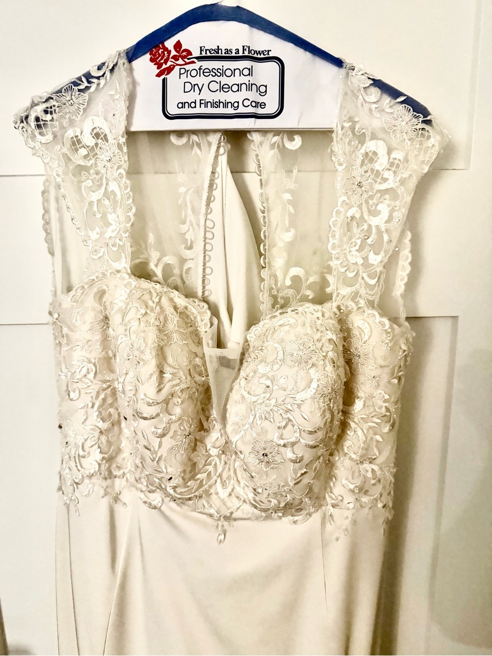 Classic White Lace Bodice Wedding Gown with Front Slit - Picture 10 of 13